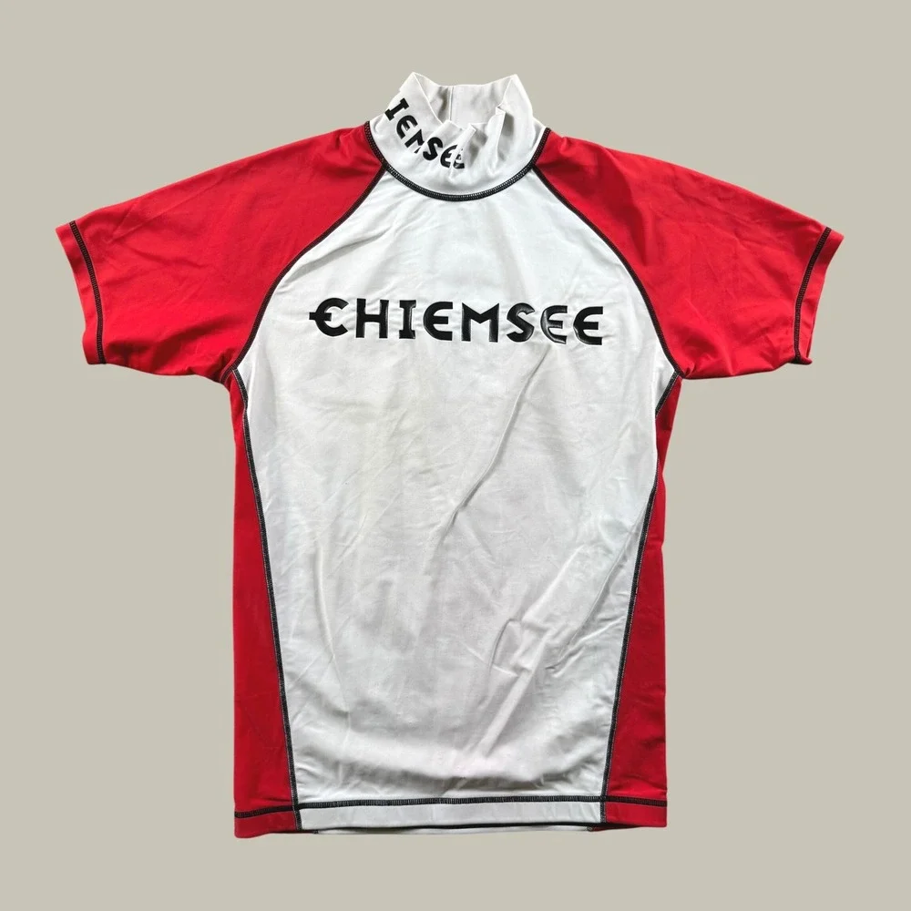Vintage Chiemsee Windsurfing Rash Guard Men L Red Surf Swim Shirt Water Sports